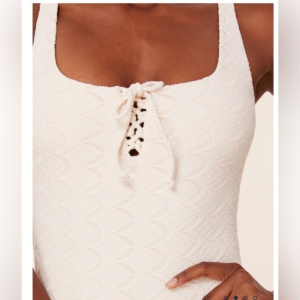 Andie Cream Textured One-Piece Swimsuit with Lace Tie